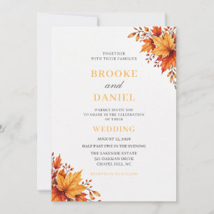 Golden Maple Leaf Corner Wedding Invitation
