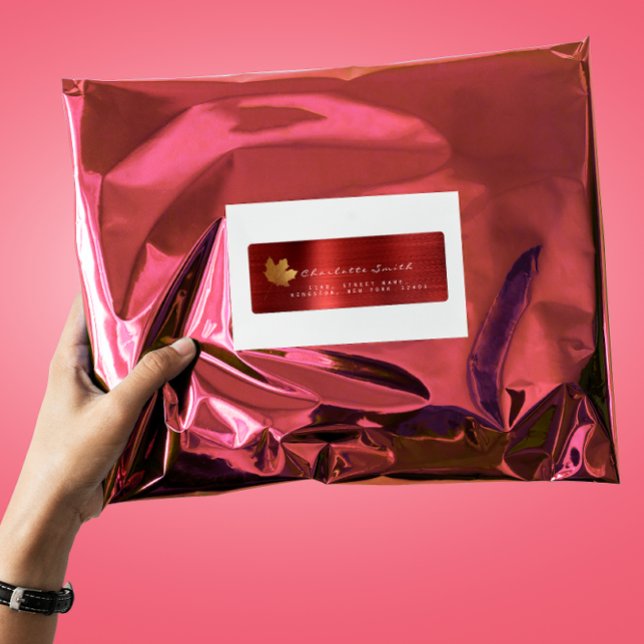 Golden Maple Leaf Ruby Red Steel RSVP Labels (Creator Uploaded)