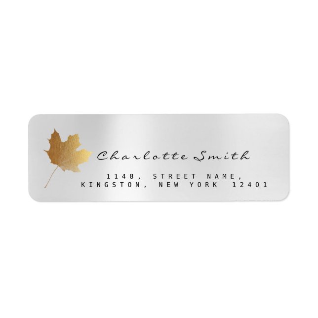 Golden Maple Leaf Silver Gray Steel RSVP Labels (Front)