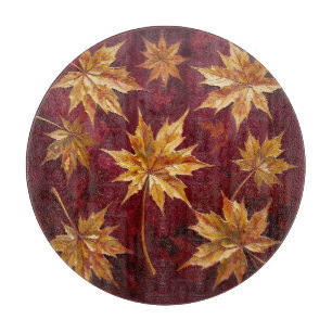 Golden Maple Leaves Autumn Painting Cutting Board
