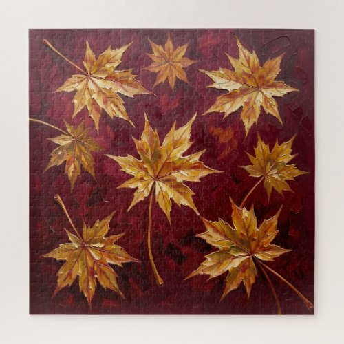 Golden Maple Leaves Autumn Painting Jigsaw Puzzle