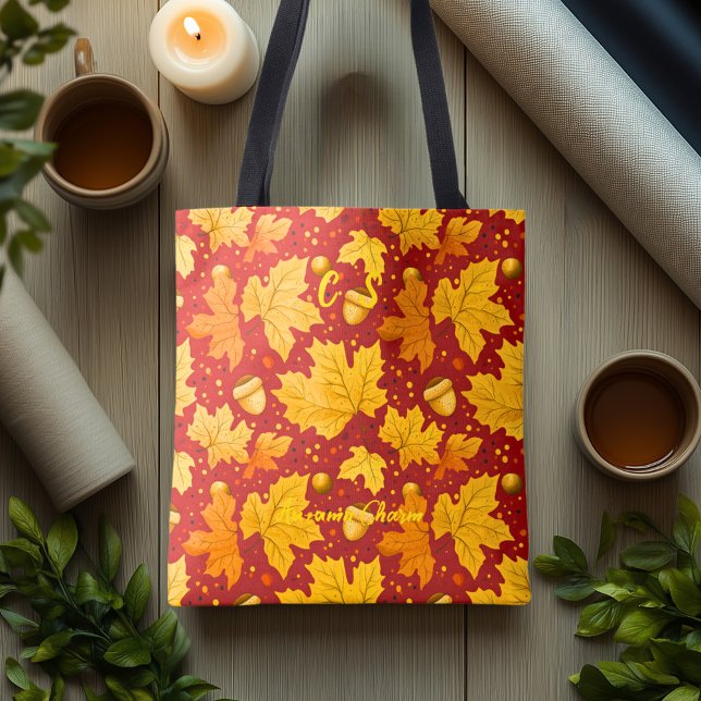 Golden Maple Leaves Fall Tote Bag with Acorn (Creator Uploaded)