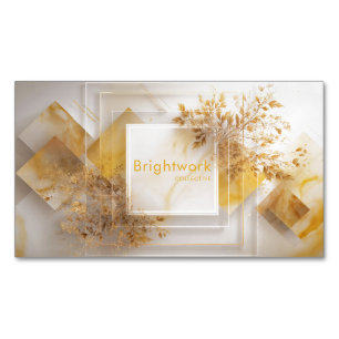 Golden Marble Abstract Geometric Foliage Business Card Magnet