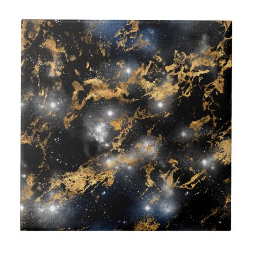 Golden Marble Dark Starry Night Space Lover Galaxy Ceramic Tile