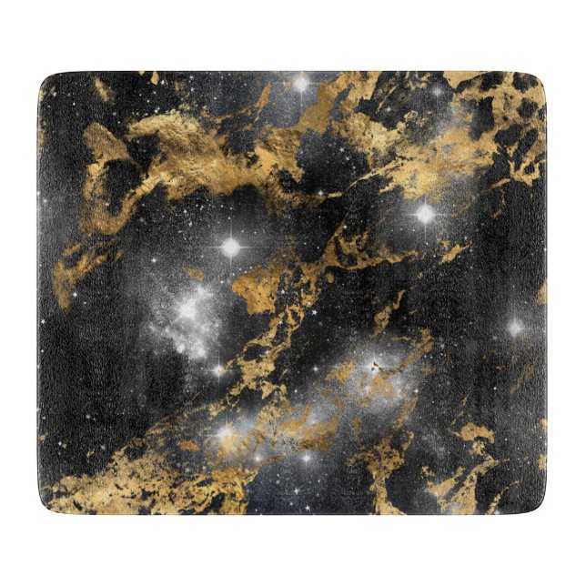 Golden Marble Dark Starry Night Space Lover Galaxy Cutting Board (Front)