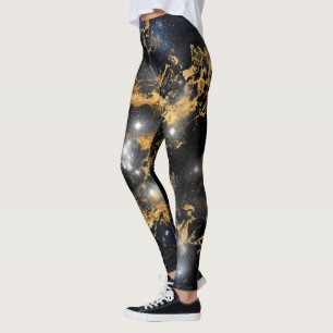 Golden Marble Dark Starry Night Space Lover Galaxy Leggings