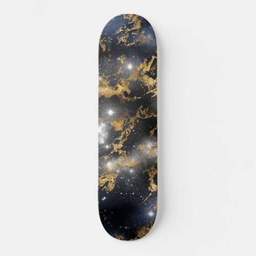 Golden Marble Dark Starry Night Space Lover Galaxy Skateboard