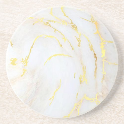 Golden Marble Elegant Trendy Template Round Coaster