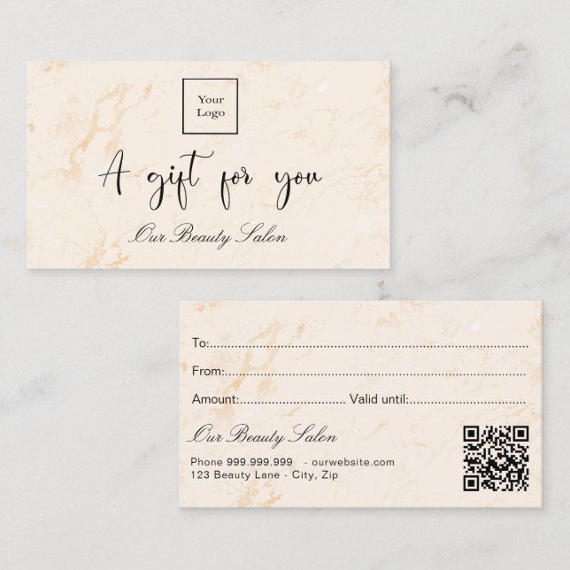 Golden marble logo qr code gift certificate (Front/Back)