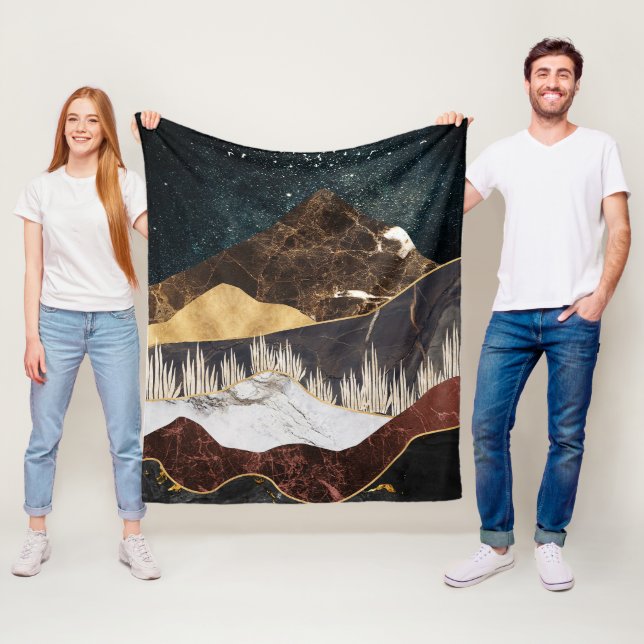 Golden Marble Mountain Under Starry Sky Fleece Blanket (In Situ)