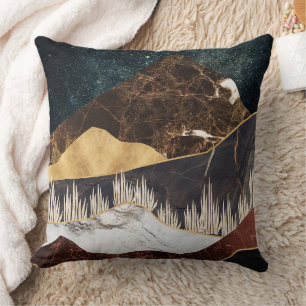 Golden Marble Mountain Under Starry Sky Throw Pillow