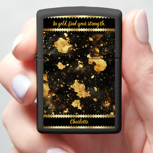 Golden marble patterns in cosmic space zippo lighter (In Hand)