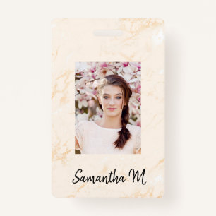 Golden marble photo name minimalist badge