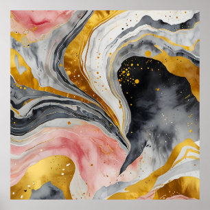 Golden Marble Whirls Poster