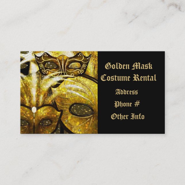 Golden Mardi Gras Masks Business Card (Front)
