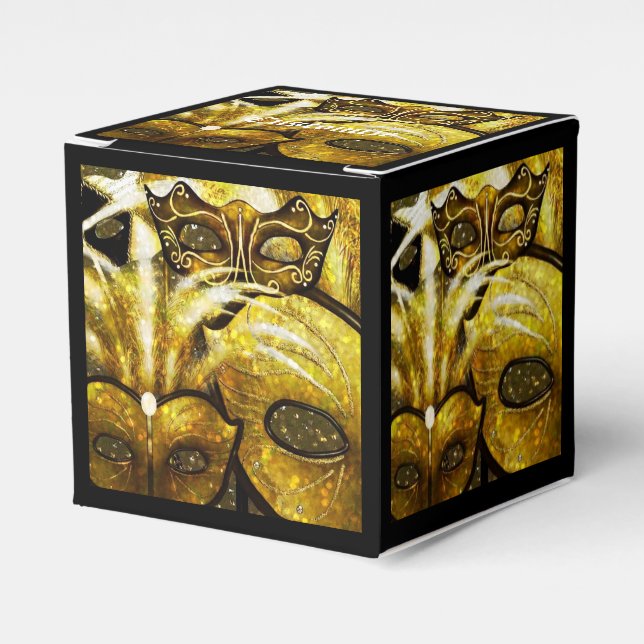 Golden Mardi Gras Masks Cube Favor Box (Front Side)