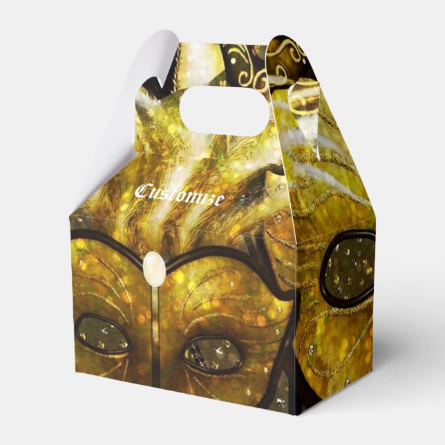 Golden Mardi Gras Masks Gable Favor Box (Front Side)