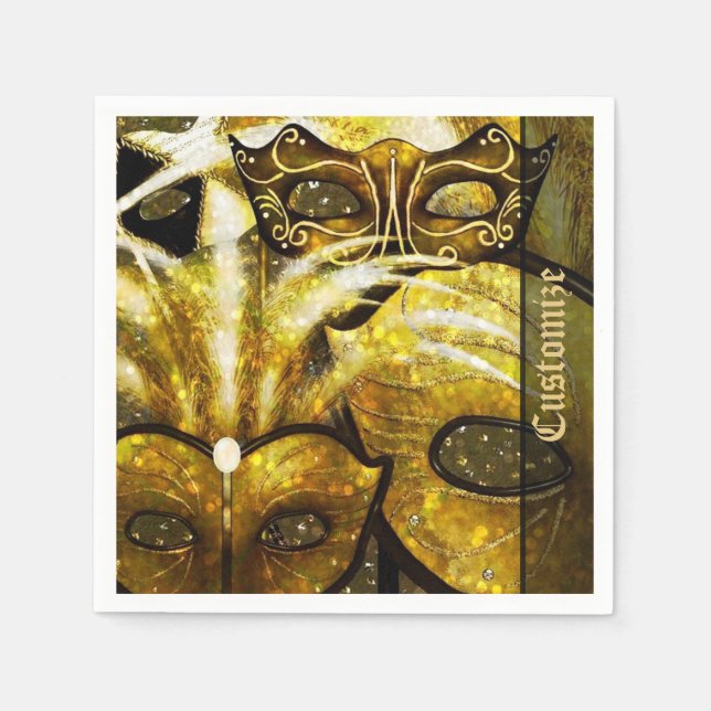 Golden Mardi Gras Masks Napkins (Front)