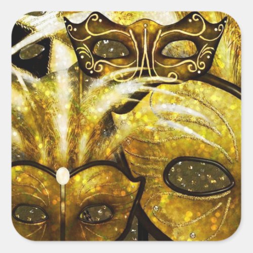 Golden Mardi Gras Masks Stickers