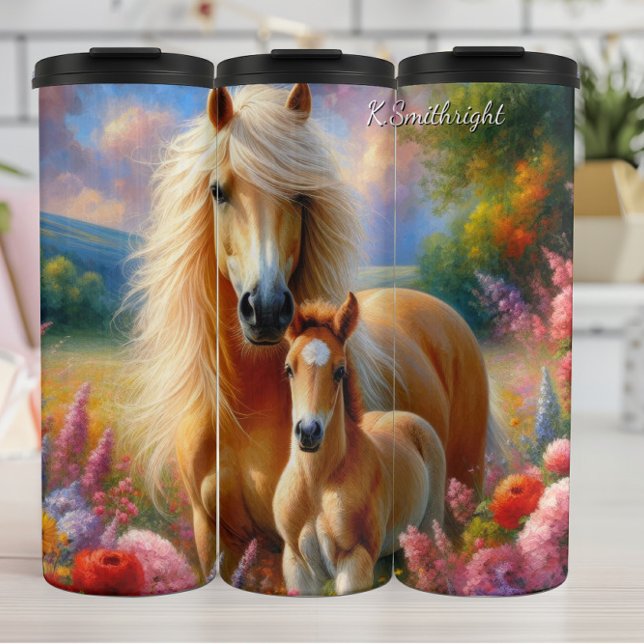 Golden Mare Foal Floral Meadow Thermal Tumbler (Creator Uploaded)