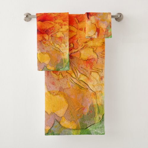 Golden Marigold Flower Watercolor Bath Towel Set