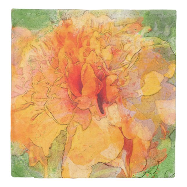 Golden Marigold Watercolor Duvet Cover (Front)