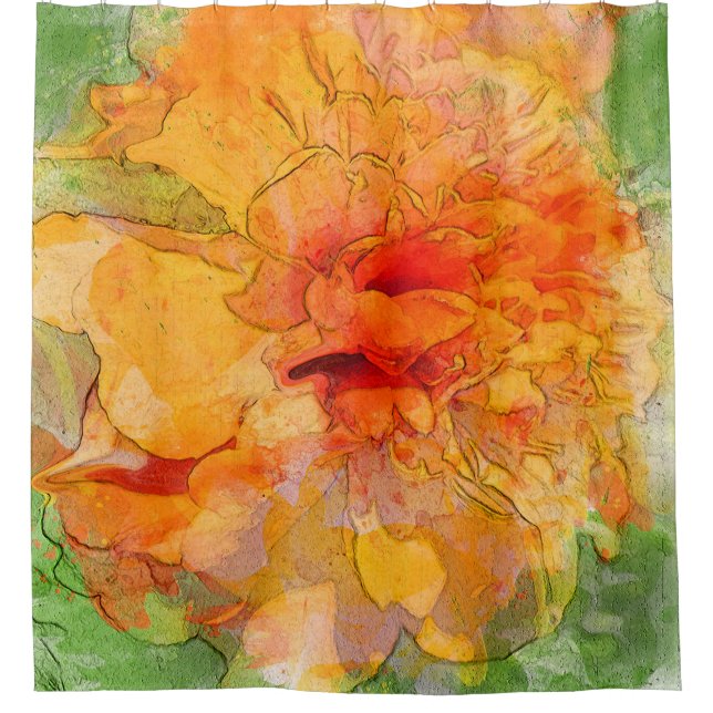 Golden Marigold Watercolor Shower Curtain (Front)
