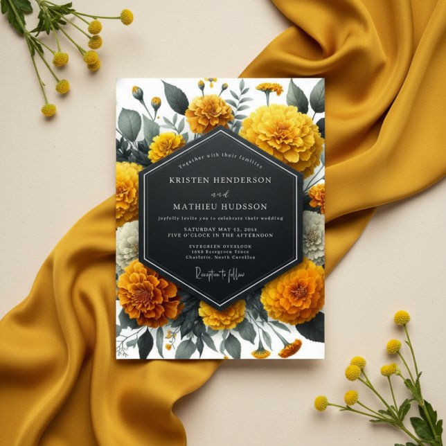 Golden Marigold Whimsical Wedding Invitation (Creator Uploaded)