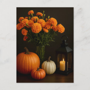 Golden Marigolds Pumpkin Glow Candlelight Postcard
