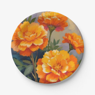 Golden Marigolds   Watercolor Flowers Floral Paper Plates