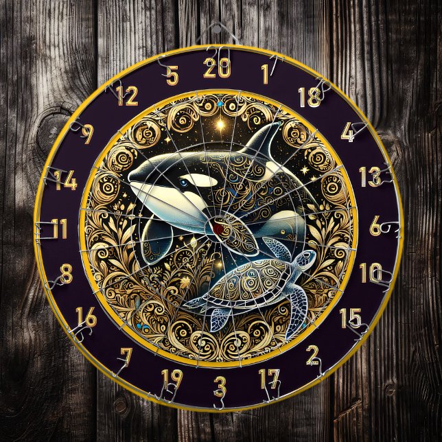 Golden Marine Life Killer Whale Art Dart Board (Creator Uploaded)