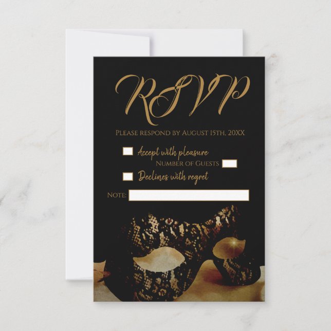 Golden Mask Wedding RSVP card (Front)
