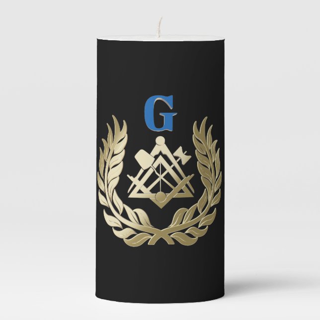 Golden masonry symbol pillar candle (Front)