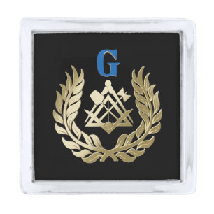 Golden masonry symbol silver finish lapel pin