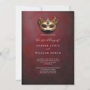Golden masquerade mask wedding invitation