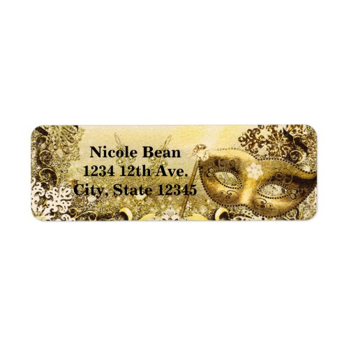 Golden Masquerade Mask  Winter Snowflakes Elegant Label