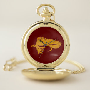 Golden matuka streamer, fly tying and fishing pocket watch