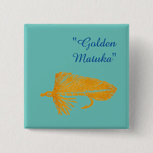 Golden Matuka streamer for fly fishing, fly tying Button