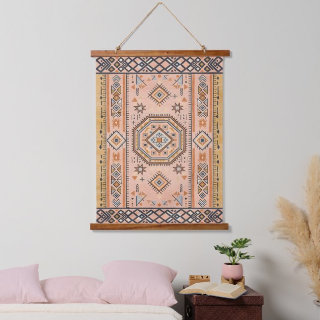 Golden Maze – Modern Moroccan Geometry Hanging Tapestry (Bedroom)