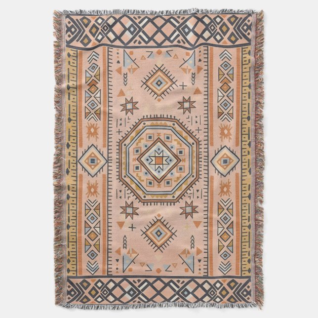 Golden Maze – Modern Moroccan Geometry Throw Blanket (Front Vertical)