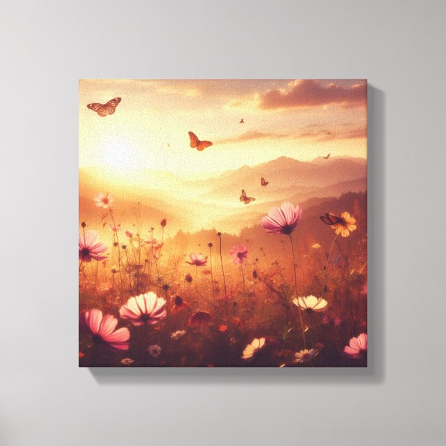 Golden Meadow Bliss with Wildflowers – Canvas Art (Front)