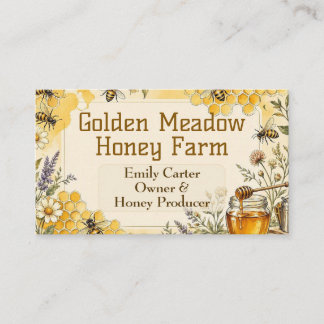 Golden Meadow Queen Bee Honey Farm Apiary Rustic Business Card