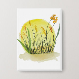 Golden Meadow Watercolor Art Print Button
