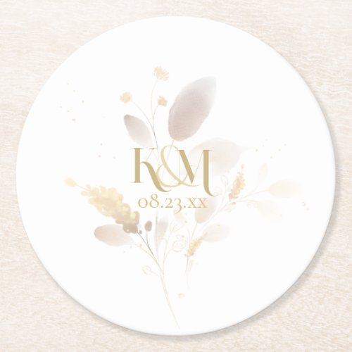 Golden Meadow Watercolor Wedding ID989 Round Paper Coaster