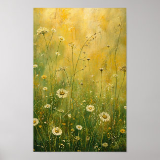 Golden Meadow Wildflowers in Textured Impressionis Poster