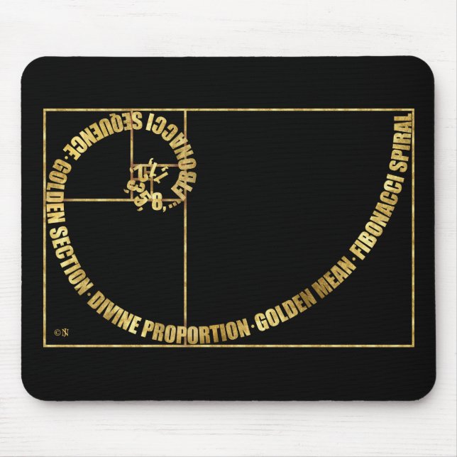 Golden Mean, Fibonacci Spiral Mouse Pad (Front)