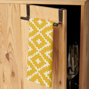 Golden Medina: Yellow Andalusian Moroccan Geometry Kitchen Towel