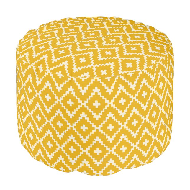 Golden Medina: Yellow Andalusian Moroccan Geometry Pouf (Angled Front)