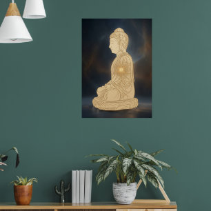 Golden Meditating Buddha Art Print Spiritual Glo