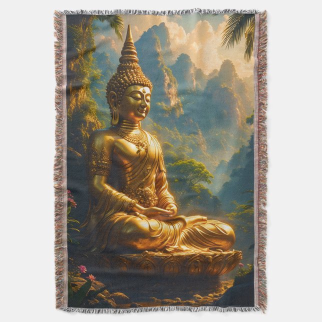 Golden Meditation in the Thai Peaks Throw Blanket (Front Vertical)